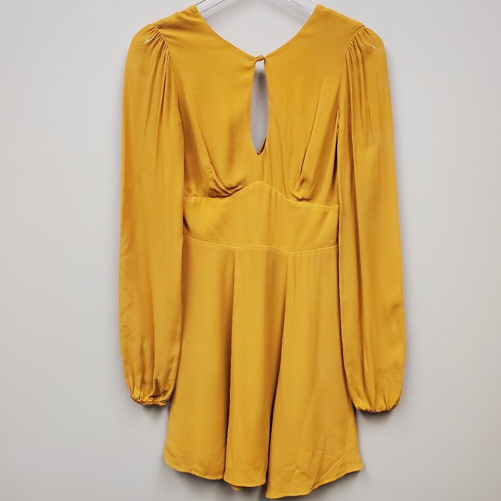 Reformation Delancey Goldenrod Mini Flare Dress Long Sleeves Keyhole Sz 0
